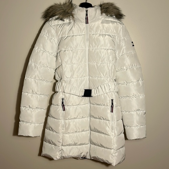 Tommy Hilfiger Ladies Women Belted Puffer Jacket Coat White US Size M - Picture 1 of 14